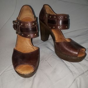 Born Brown Leather Studded Platform Heels